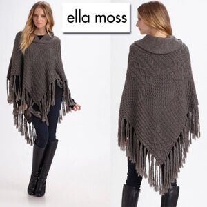 Gorgeous $255 Ella Moss Gray Knit Poncho with Fringe